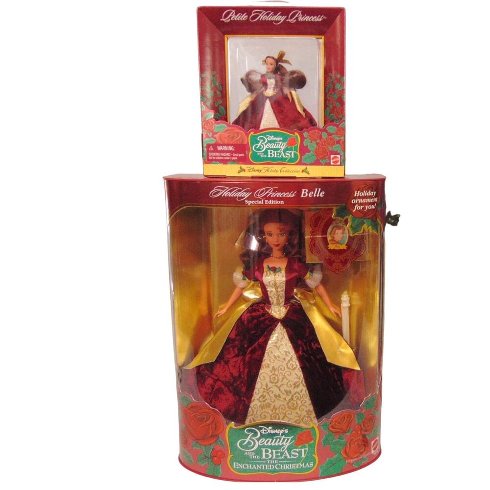 Disney Princess Holiday Barbie Belle Beauty & The Beast Set 2 Dolls 12", 4" Box